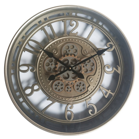 Antique Silver Cog Clock, Openwork Numbers, 54 cm
