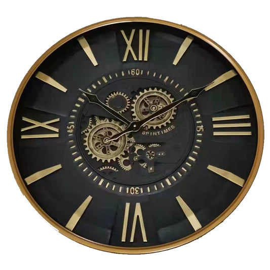 Spintime Black & Gold Cog Clock, 59 cm