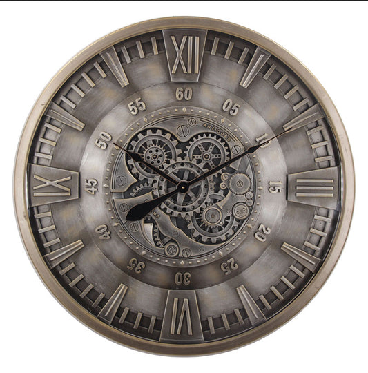 Brushed Metal Cog Clock, 80 cm
