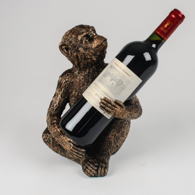 Cute Monkey Wine Holder, Bronze