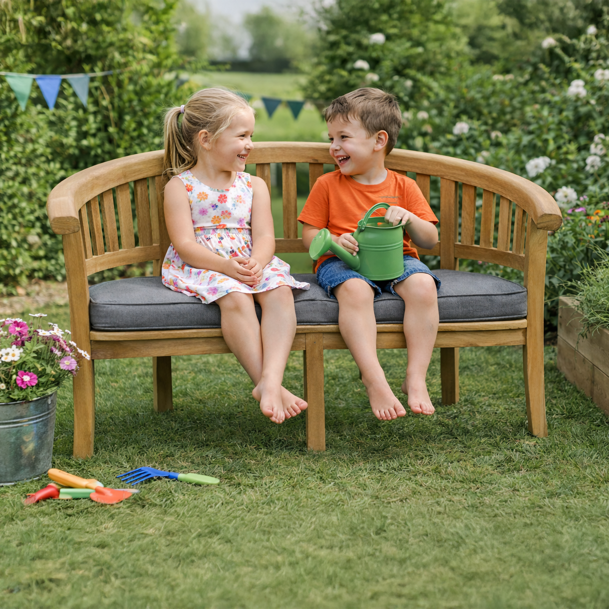 Mini Sienna Childrens Peanut Garden Bench With Grey Cushion