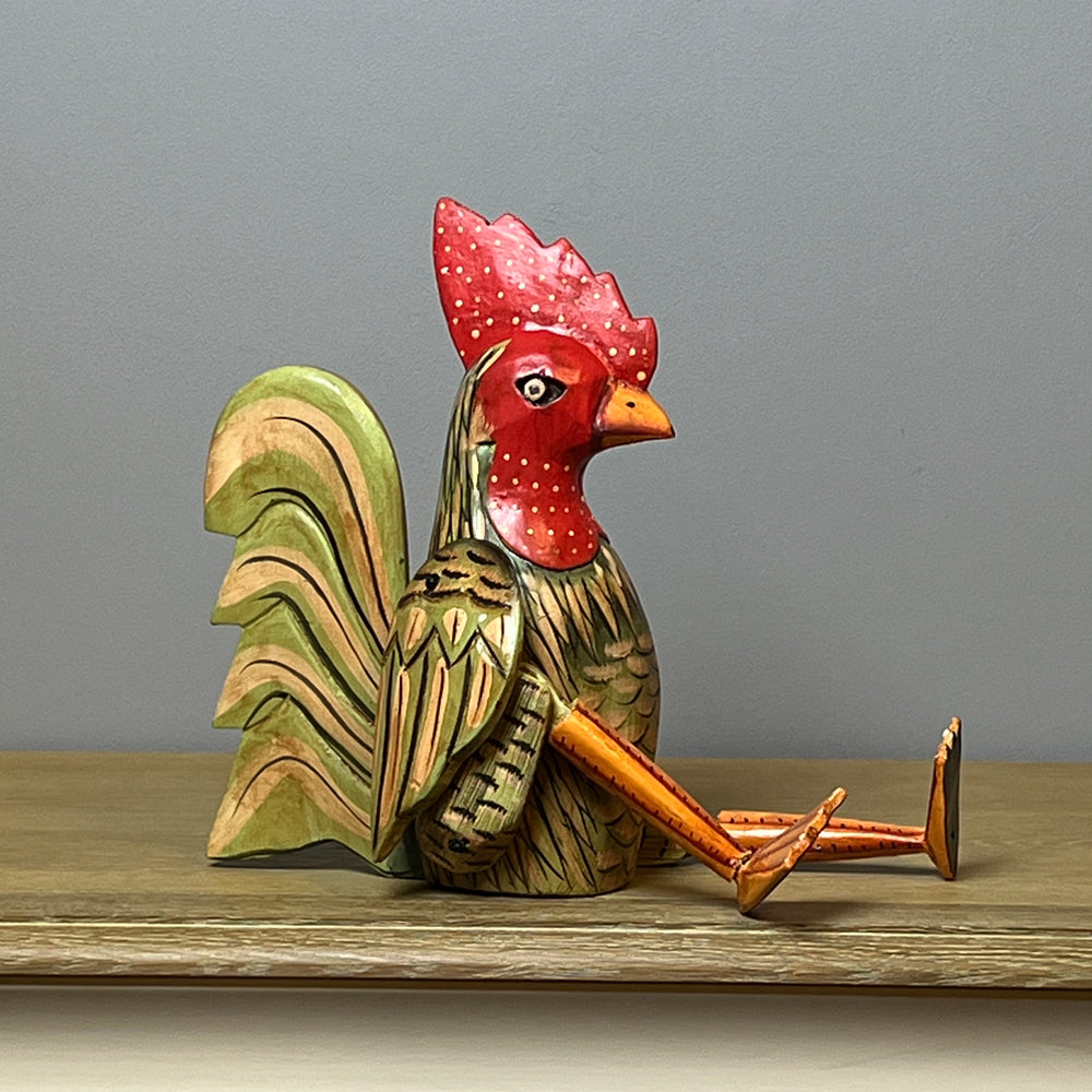 Articulated Painted Wooden Cockerel