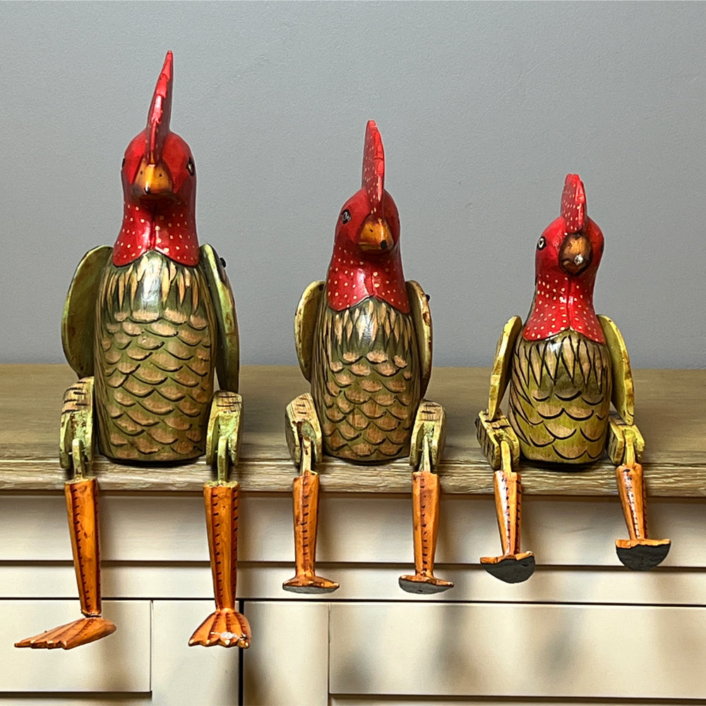 Articulated Painted Wooden Cockerel
