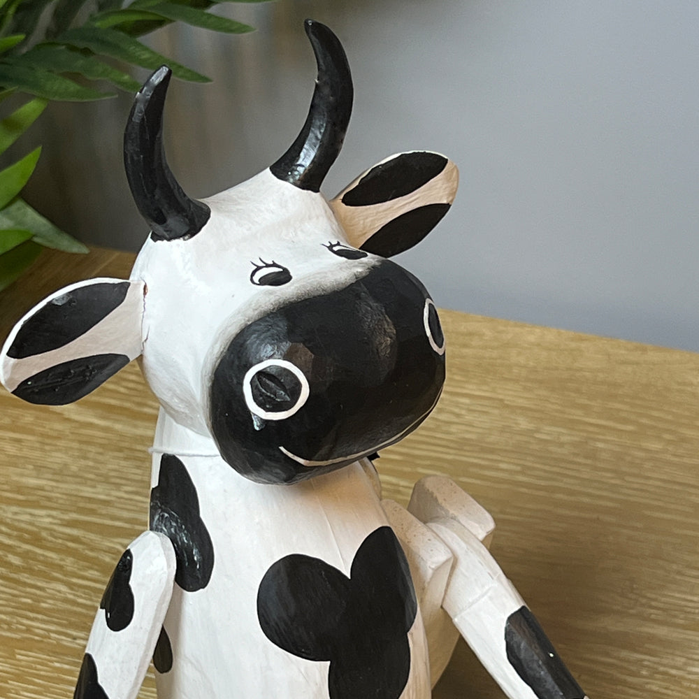 Articulated Painted Wooden Friesian Cow