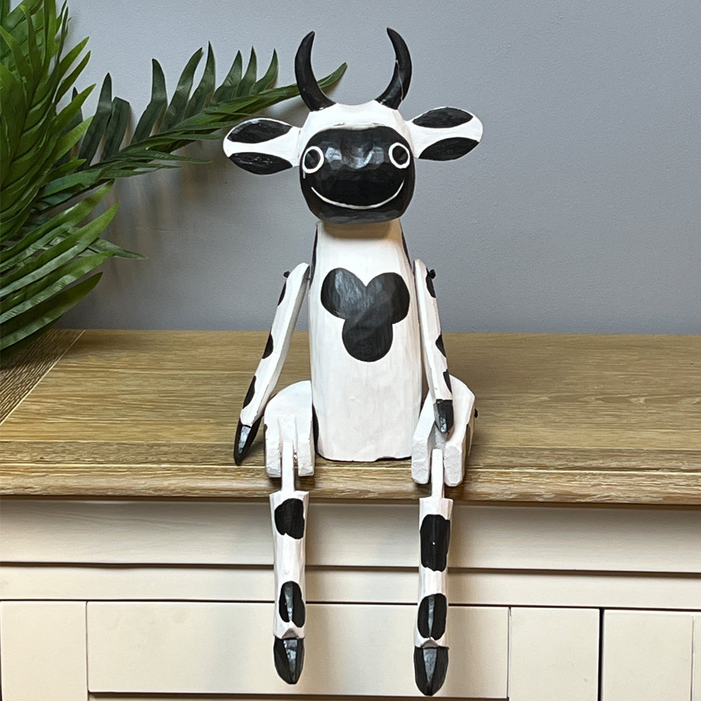 Articulated Painted Wooden Friesian Cow