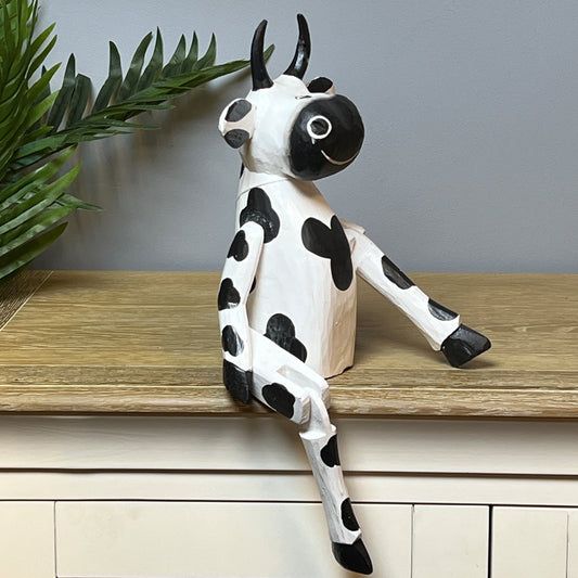 Articulated Painted Wooden Friesian Cow