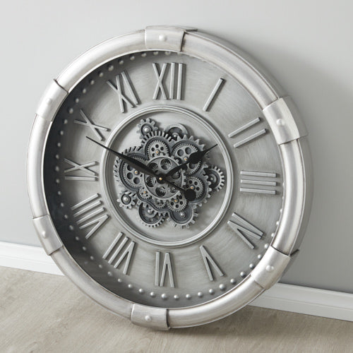 Moderna Silver Cog Clock, Roman Numerals, 74 cm