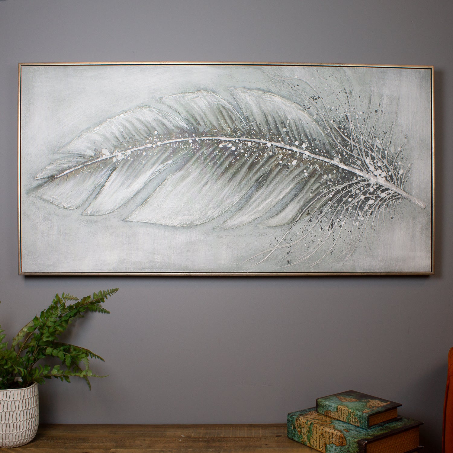 Silver Feather Oil Canvas