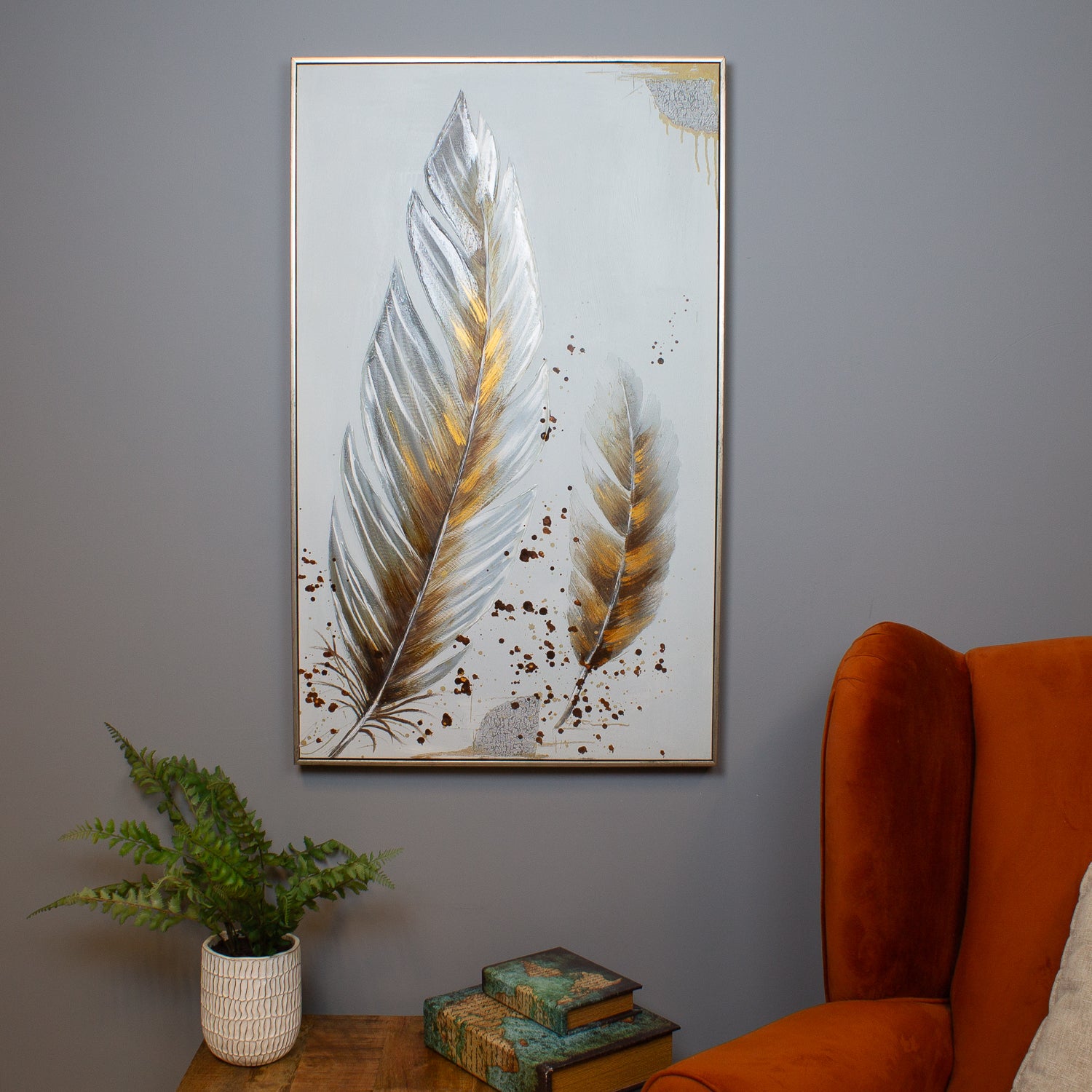 Metallic Feather Oil Canvas
