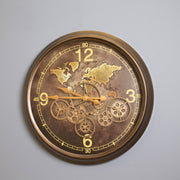 World Map Cog Clock, Antique Bronze, 62 cm