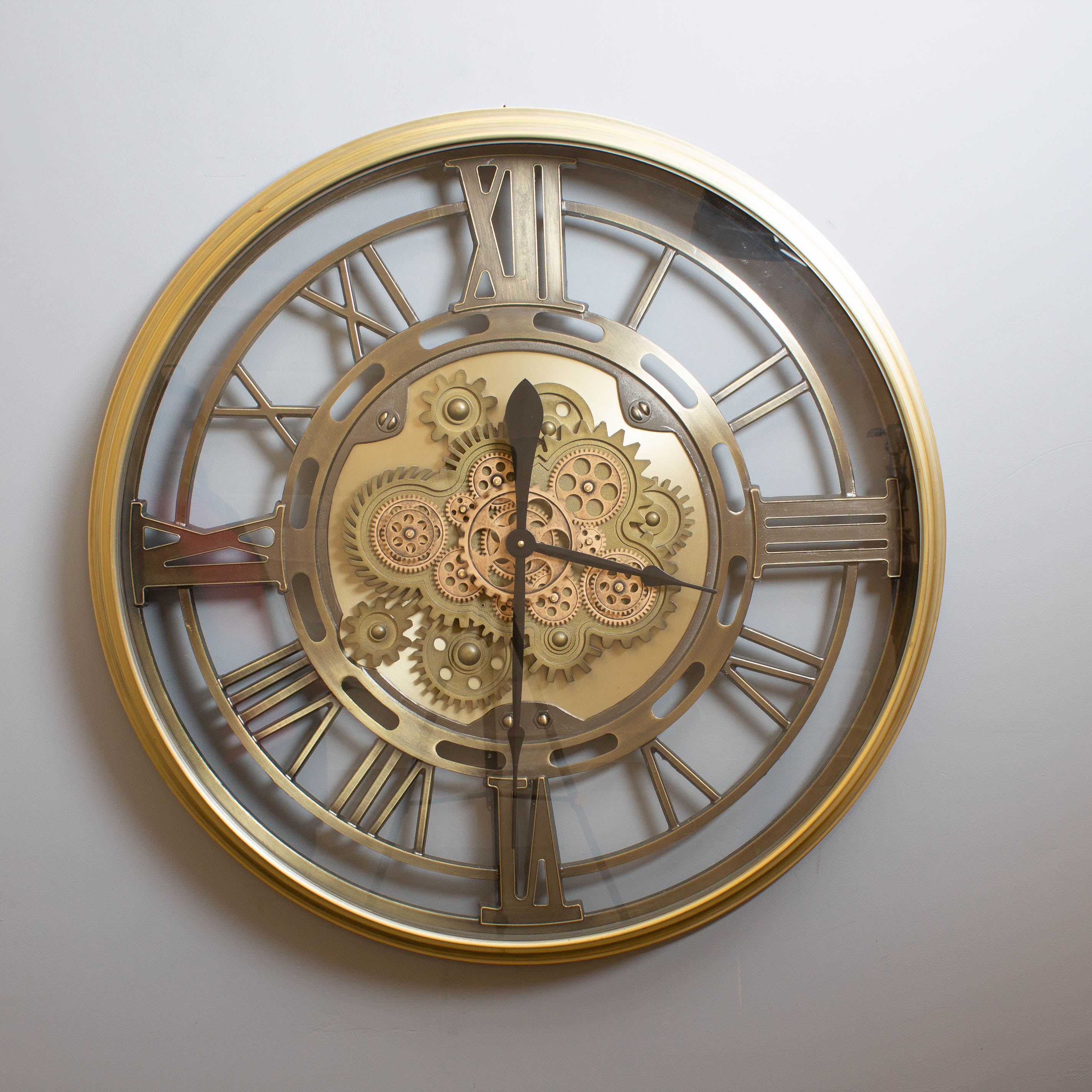 Gold Industrial Skeleton Cog Clock 88 cm