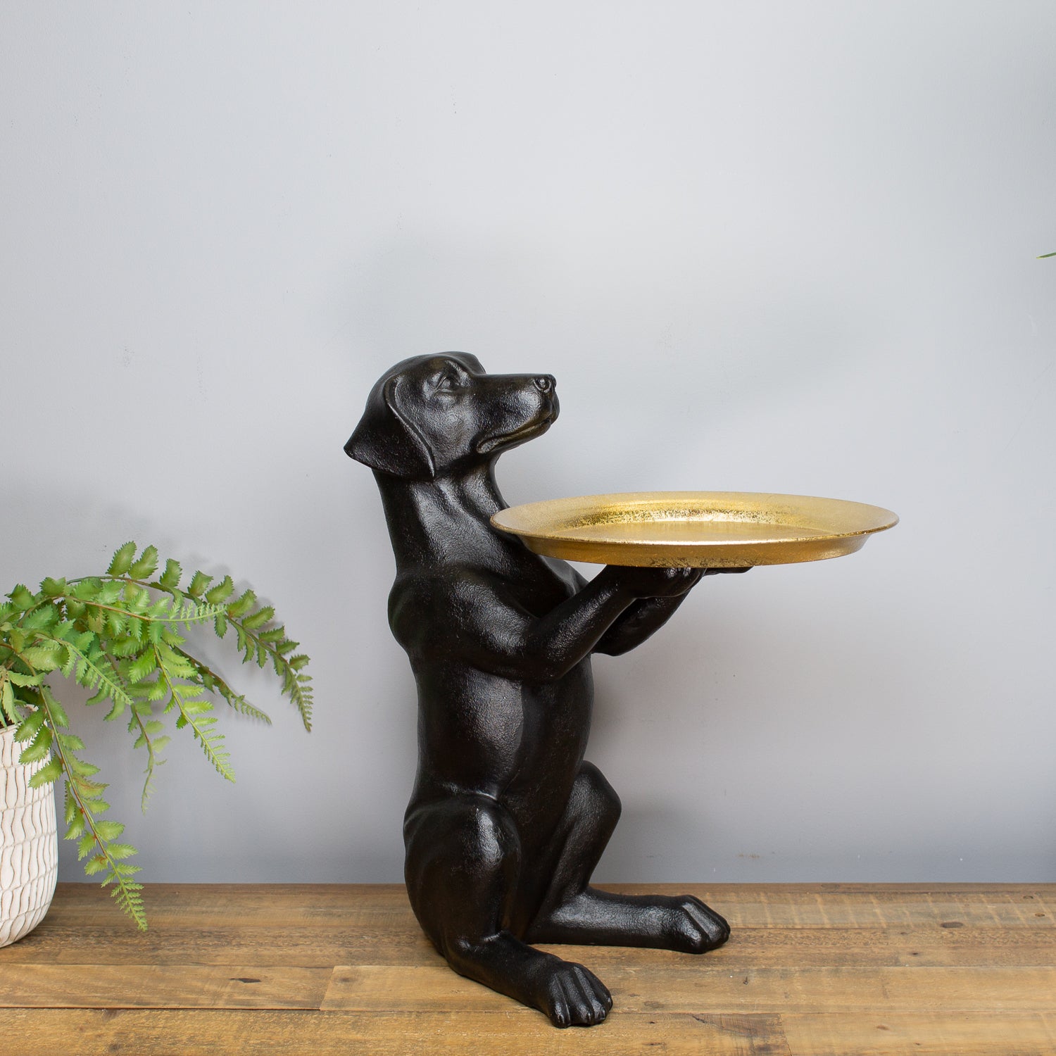 Black Labrador Butler | Resin Dog with Gold Tray – Qurios