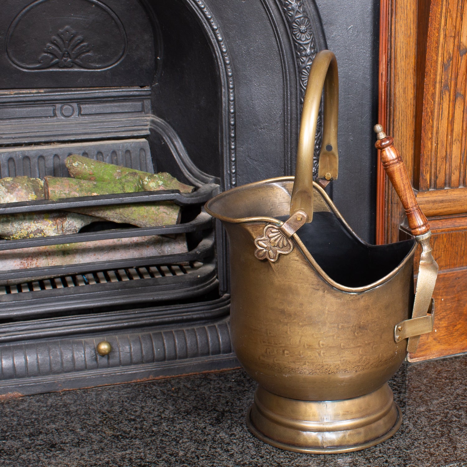 Antique Brass Coal Scuttle & Shovel