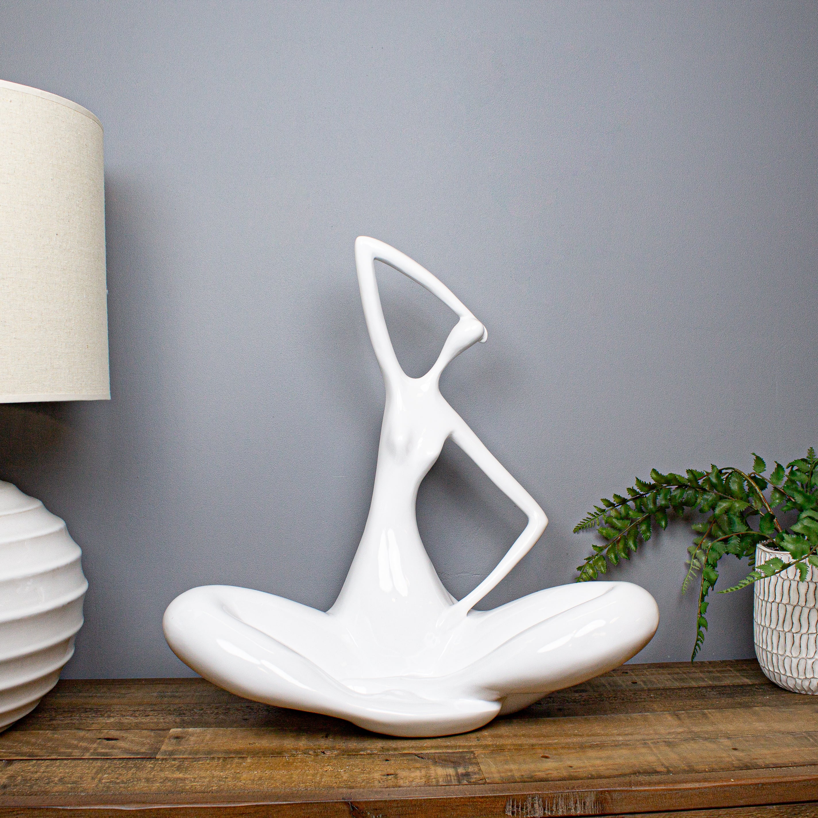 Seated Stretch Muse Sculpture, White