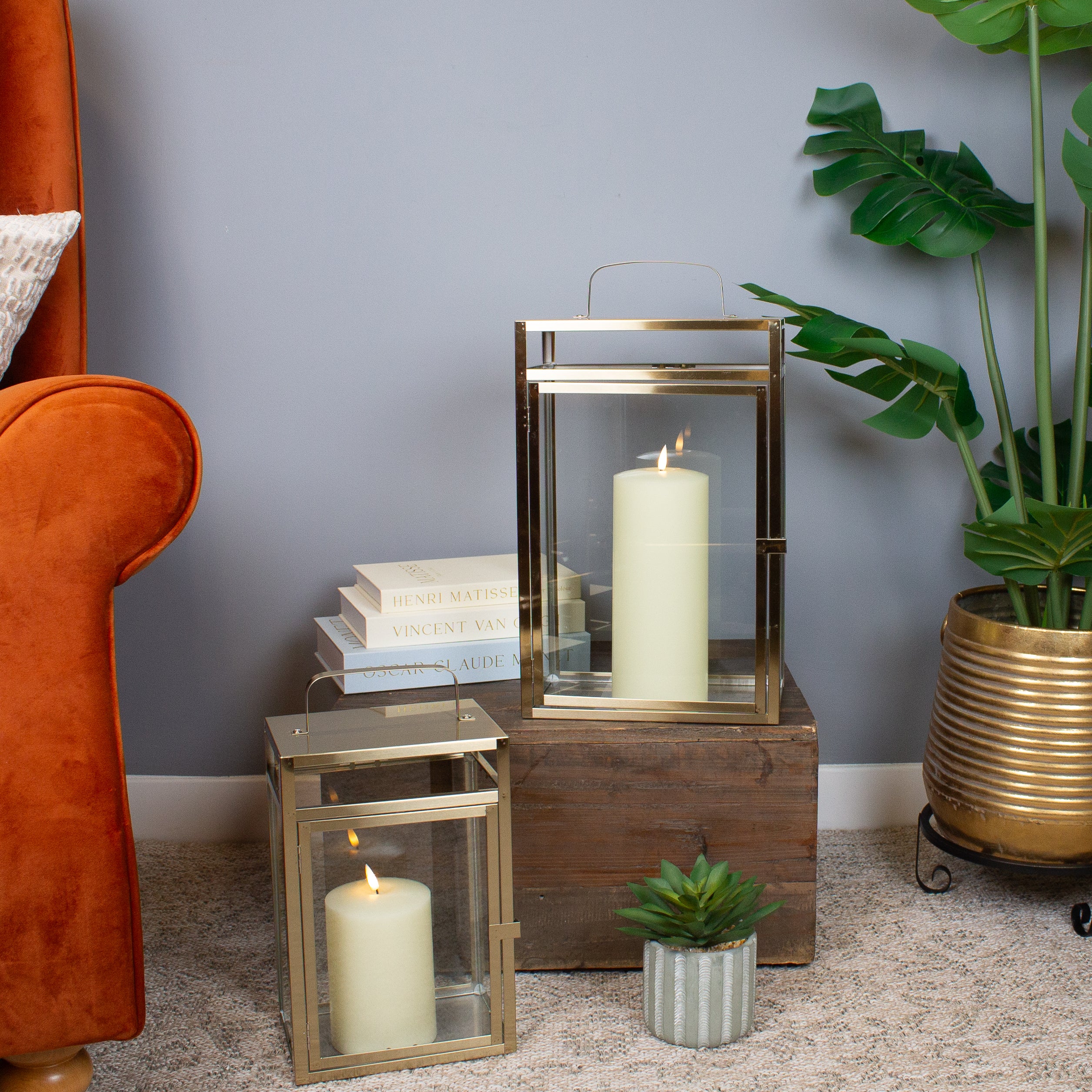 Contemporary Lantern Set, Gold