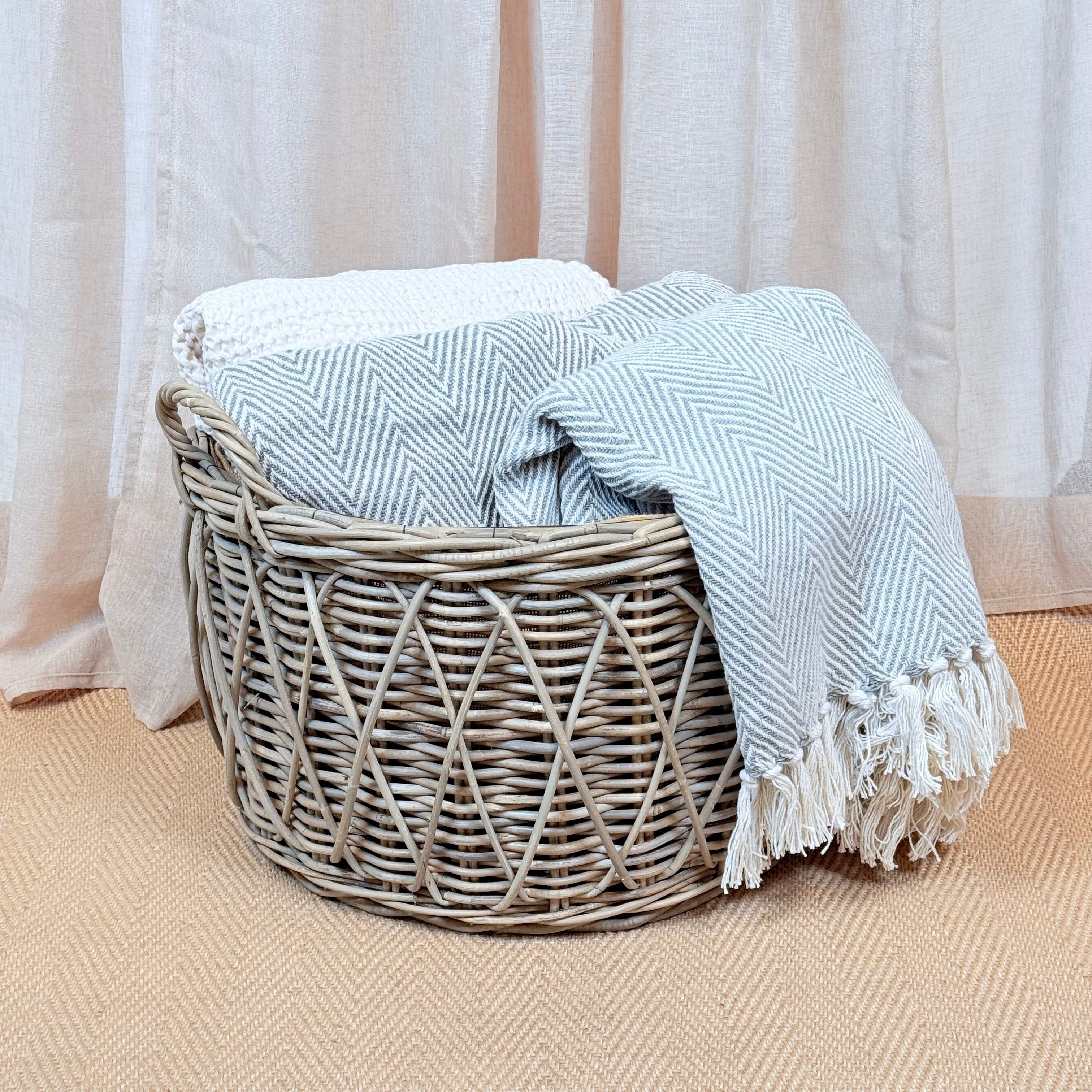 Cross Weave Round Rattan Log Basket