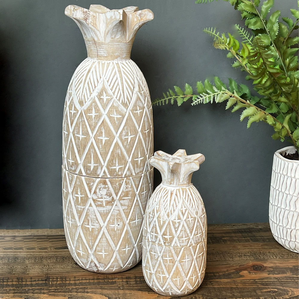 Whitewashed Pineapple Pots (Set of 2)