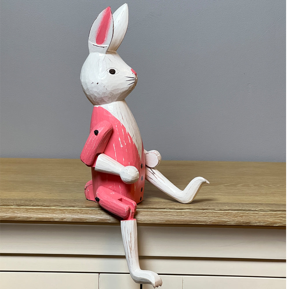 Articulated Pink Wooden Rabbit