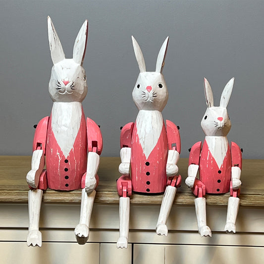 Articulated Pink Wooden Rabbit