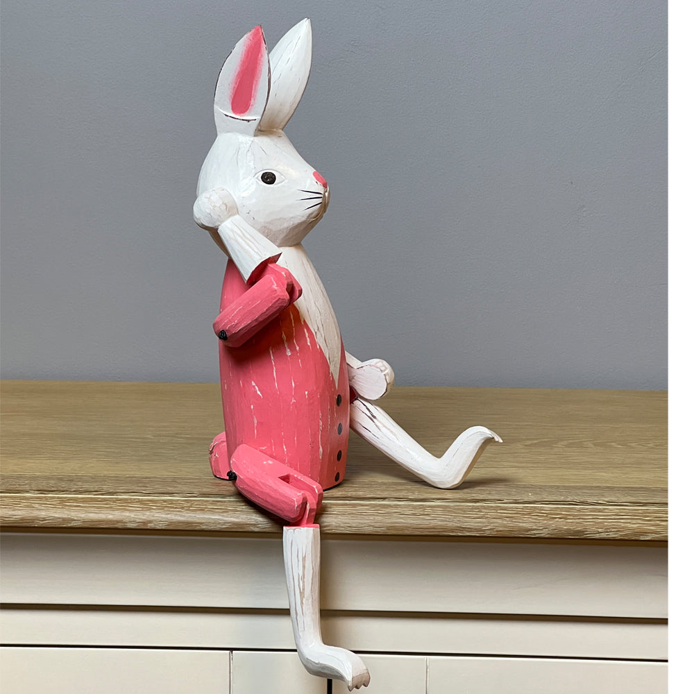 Articulated Pink Wooden Rabbit