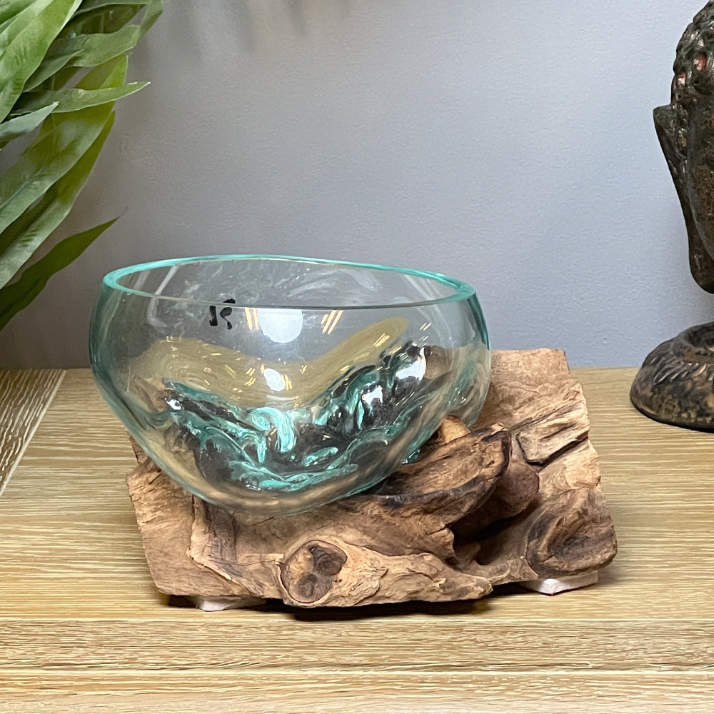 Teak Root with Glass Bowl Sculpture (13cm)