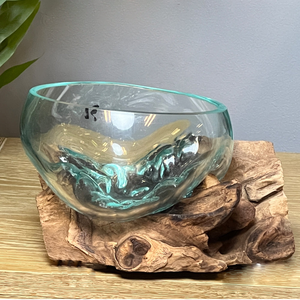 Teak Root with Glass Bowl Sculpture (13cm)