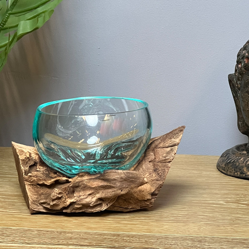 Teak Root with Glass Bowl Sculpture (13cm)