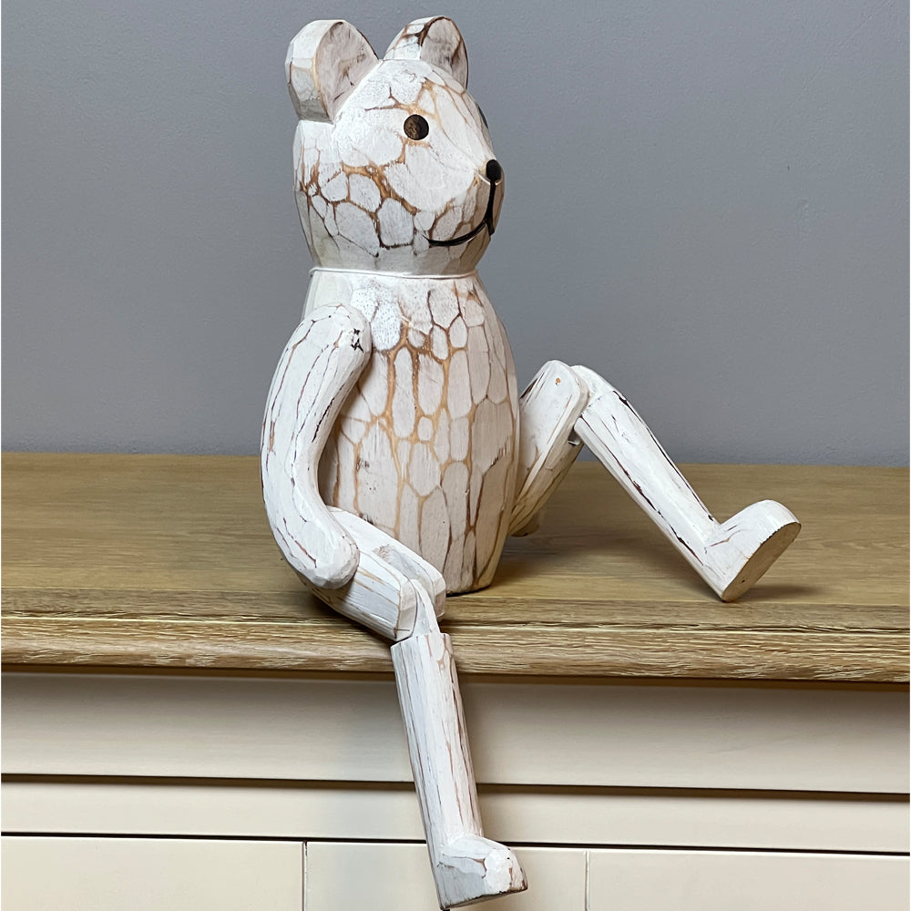 Articulated White Wooden Bear